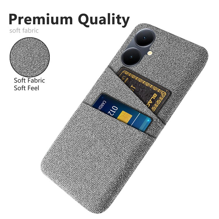 Phone Case for vivo Y78+ 5G Hard PC + Cloth Slim Fit Shockproof Cover with Dual Card Slots - Light Grey