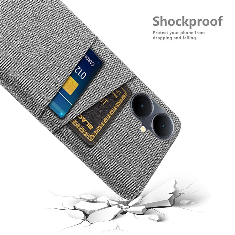 Phone Case for vivo Y78+ 5G Hard PC + Cloth Slim Fit Shockproof Cover with Dual Card Slots - Light Grey