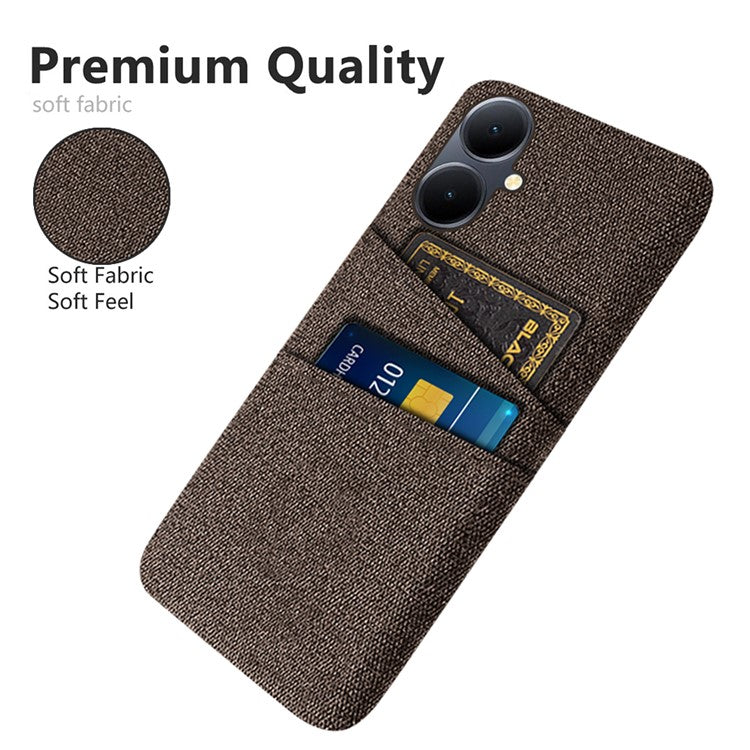 Phone Case for vivo Y78+ 5G Hard PC + Cloth Slim Fit Shockproof Cover with Dual Card Slots - Brown