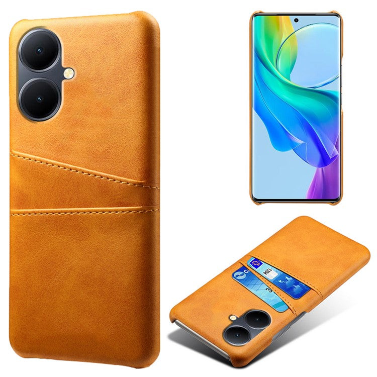 Dual Card Slots Phone Cover for vivo Y78+ 5G , PU Leather Coated PC Protective Case - Orange