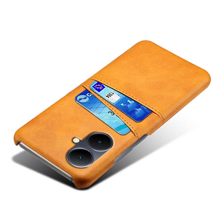 Dual Card Slots Phone Cover for vivo Y78+ 5G , PU Leather Coated PC Protective Case - Orange