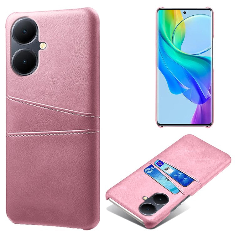 Dual Card Slots Phone Cover for vivo Y78+ 5G , PU Leather Coated PC Protective Case - Rose Gold