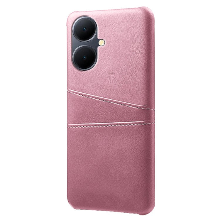 Dual Card Slots Phone Cover for vivo Y78+ 5G , PU Leather Coated PC Protective Case - Rose Gold