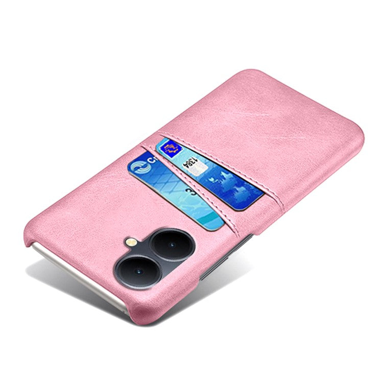 Dual Card Slots Phone Cover for vivo Y78+ 5G , PU Leather Coated PC Protective Case - Rose Gold