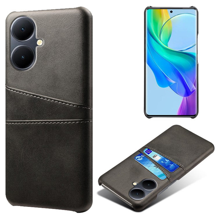 Dual Card Slots Phone Cover for vivo Y78+ 5G , PU Leather Coated PC Protective Case - Black