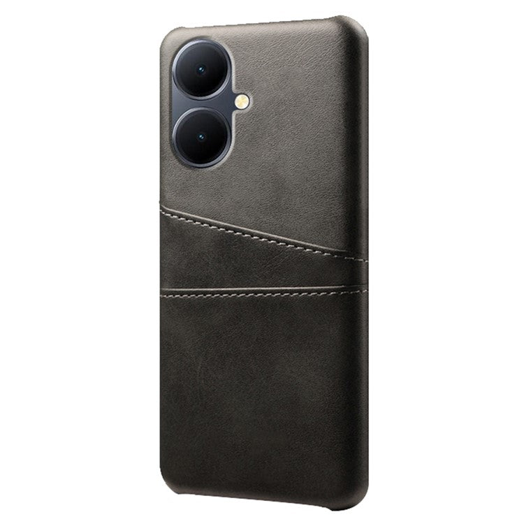 Dual Card Slots Phone Cover for vivo Y78+ 5G , PU Leather Coated PC Protective Case - Black