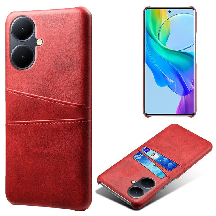 Dual Card Slots Phone Cover for vivo Y78+ 5G , PU Leather Coated PC Protective Case - Red