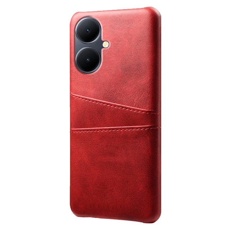 Dual Card Slots Phone Cover for vivo Y78+ 5G , PU Leather Coated PC Protective Case - Red