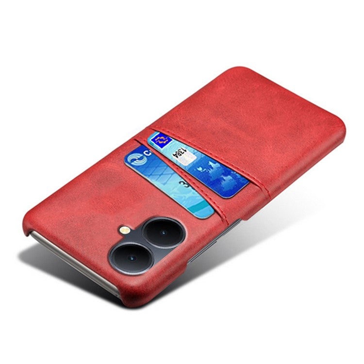 Dual Card Slots Phone Cover for vivo Y78+ 5G , PU Leather Coated PC Protective Case - Red