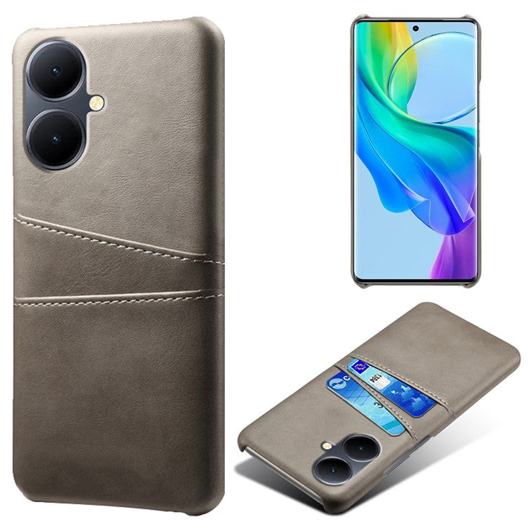 Dual Card Slots Phone Cover for vivo Y78+ 5G , PU Leather Coated PC Protective Case - Grey