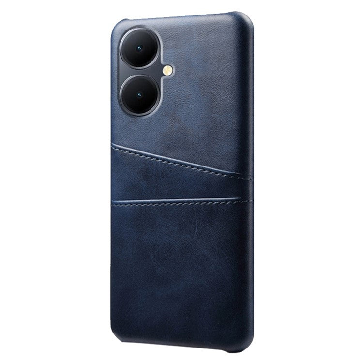 Dual Card Slots Phone Cover for vivo Y78+ 5G , PU Leather Coated PC Protective Case - Blue