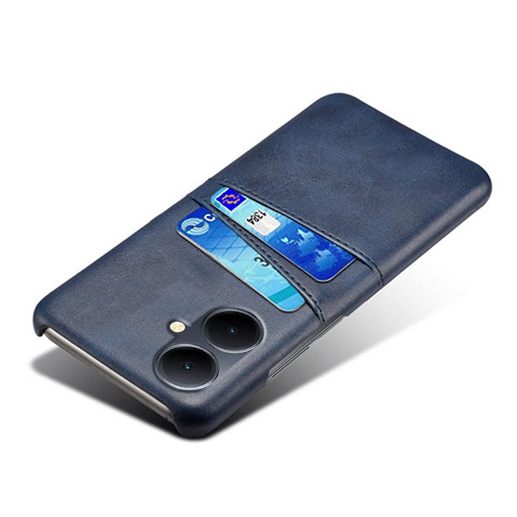 Dual Card Slots Phone Cover for vivo Y78+ 5G , PU Leather Coated PC Protective Case - Blue