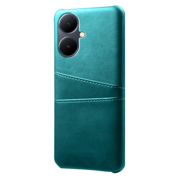 Dual Card Slots Phone Cover for vivo Y78+ 5G , PU Leather Coated PC Protective Case - Green