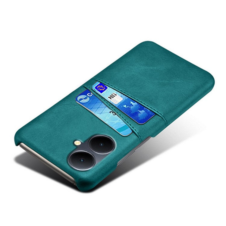 Dual Card Slots Phone Cover for vivo Y78+ 5G , PU Leather Coated PC Protective Case - Green