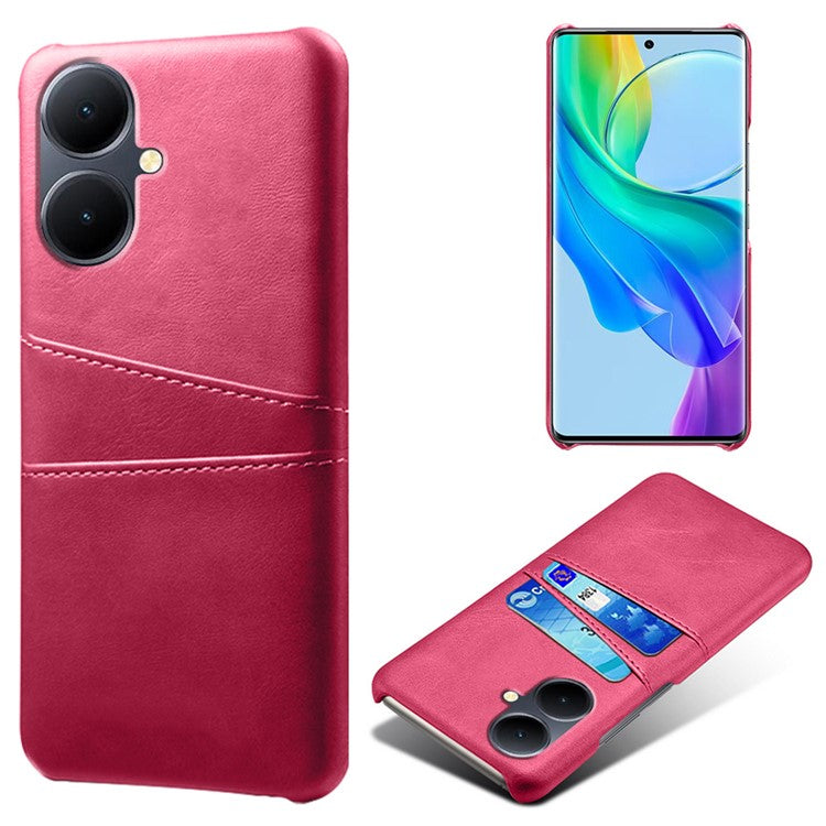 Dual Card Slots Phone Cover for vivo Y78+ 5G , PU Leather Coated PC Protective Case - Rose