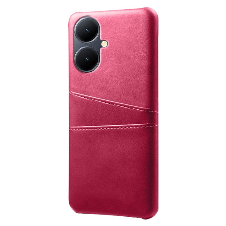 Dual Card Slots Phone Cover for vivo Y78+ 5G , PU Leather Coated PC Protective Case - Rose