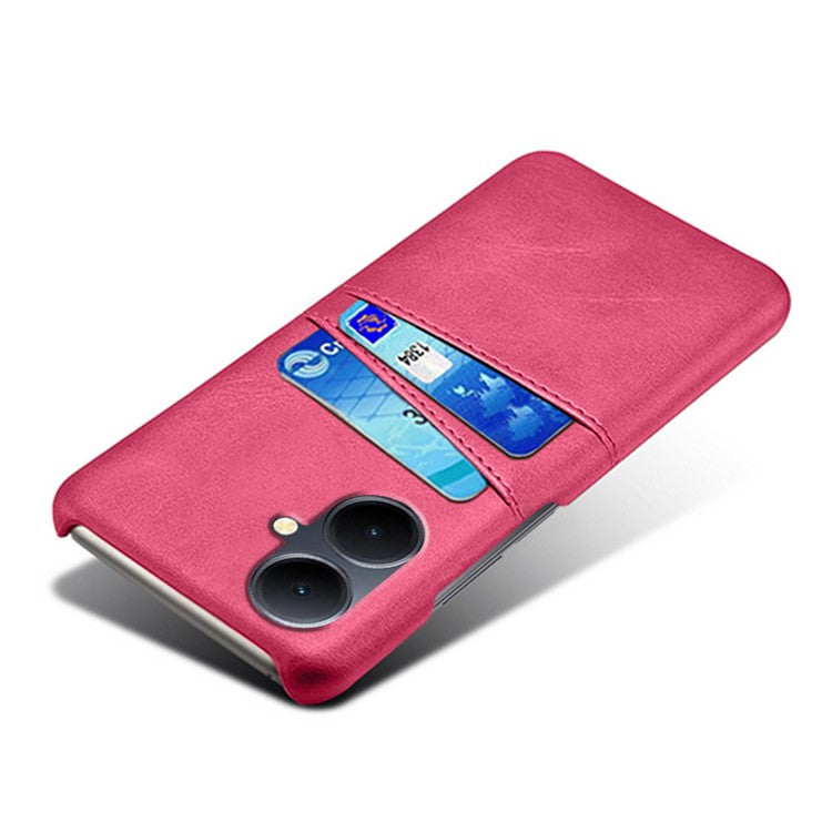 Dual Card Slots Phone Cover for vivo Y78+ 5G , PU Leather Coated PC Protective Case - Rose