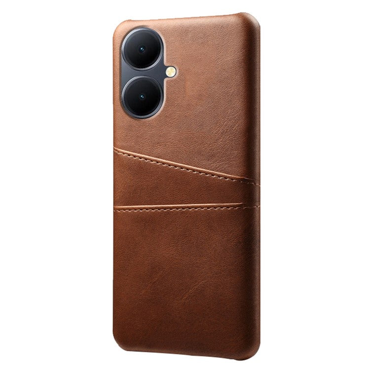 Dual Card Slots Phone Cover for vivo Y78+ 5G , PU Leather Coated PC Protective Case - Brown