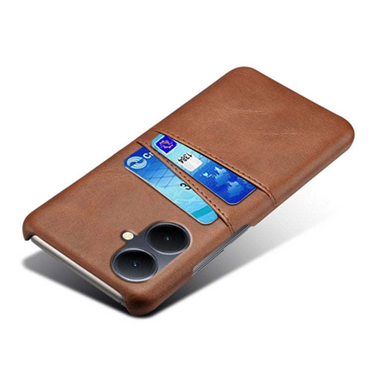 Dual Card Slots Phone Cover for vivo Y78+ 5G , PU Leather Coated PC Protective Case - Brown