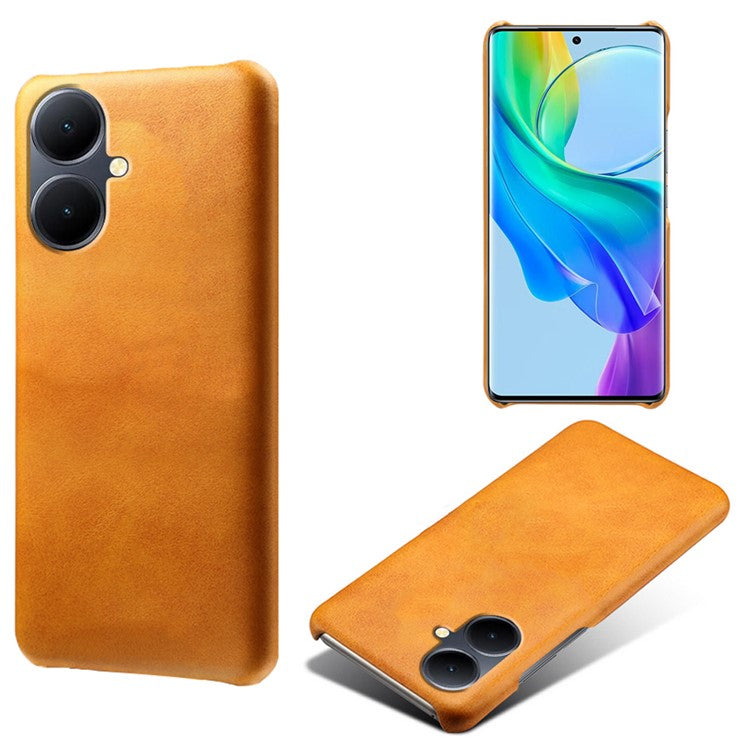 For vivo Y78+ 5G Calf Texture Phone Case PU Leather Coated PC Protective Cover - Orange