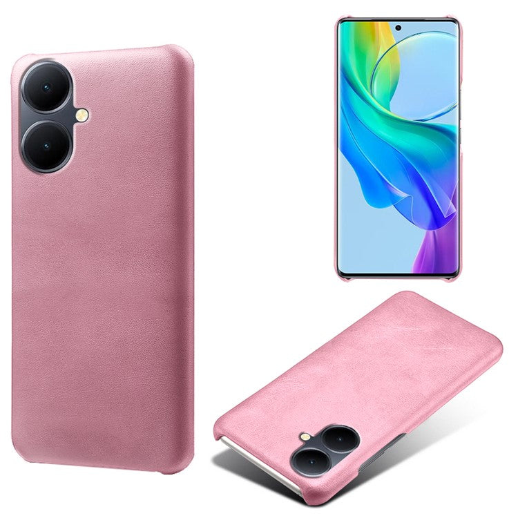 For vivo Y78+ 5G Calf Texture Phone Case PU Leather Coated PC Protective Cover - Rose Gold