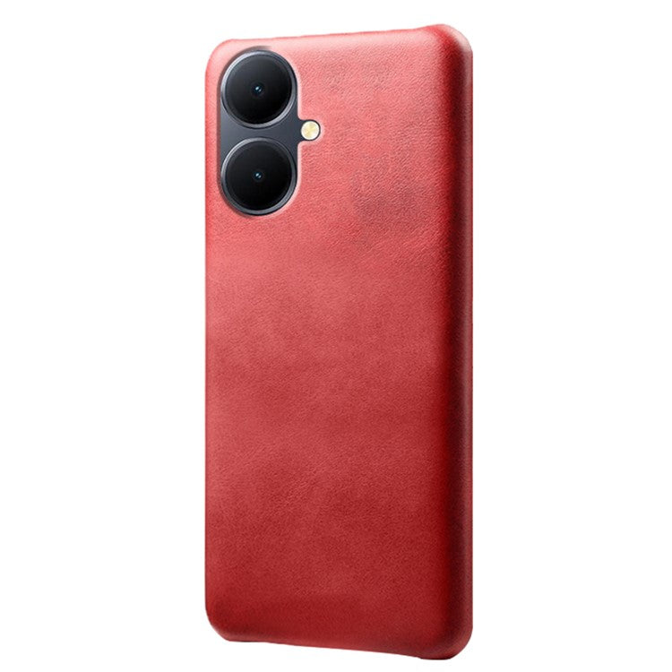 For vivo Y78+ 5G Calf Texture Phone Case PU Leather Coated PC Protective Cover - Red