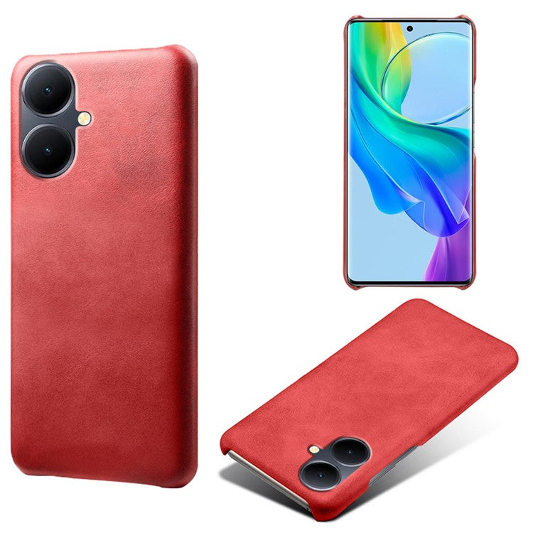 For vivo Y78+ 5G Calf Texture Phone Case PU Leather Coated PC Protective Cover - Red