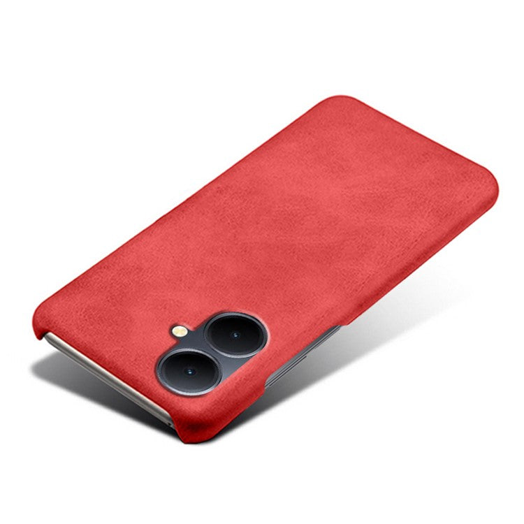 For vivo Y78+ 5G Calf Texture Phone Case PU Leather Coated PC Protective Cover - Red