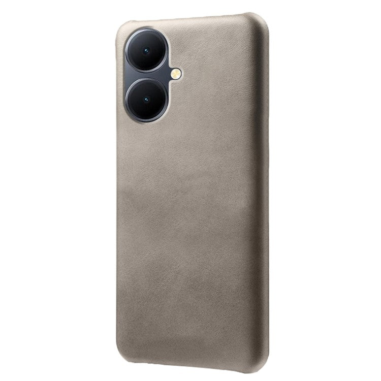 For vivo Y78+ 5G Calf Texture Phone Case PU Leather Coated PC Protective Cover - Grey