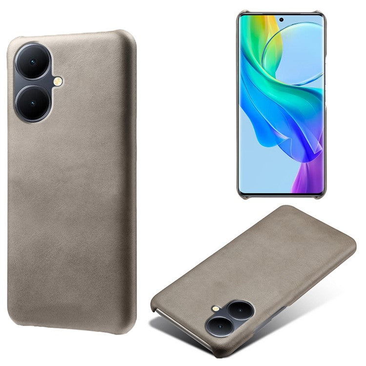 For vivo Y78+ 5G Calf Texture Phone Case PU Leather Coated PC Protective Cover - Grey