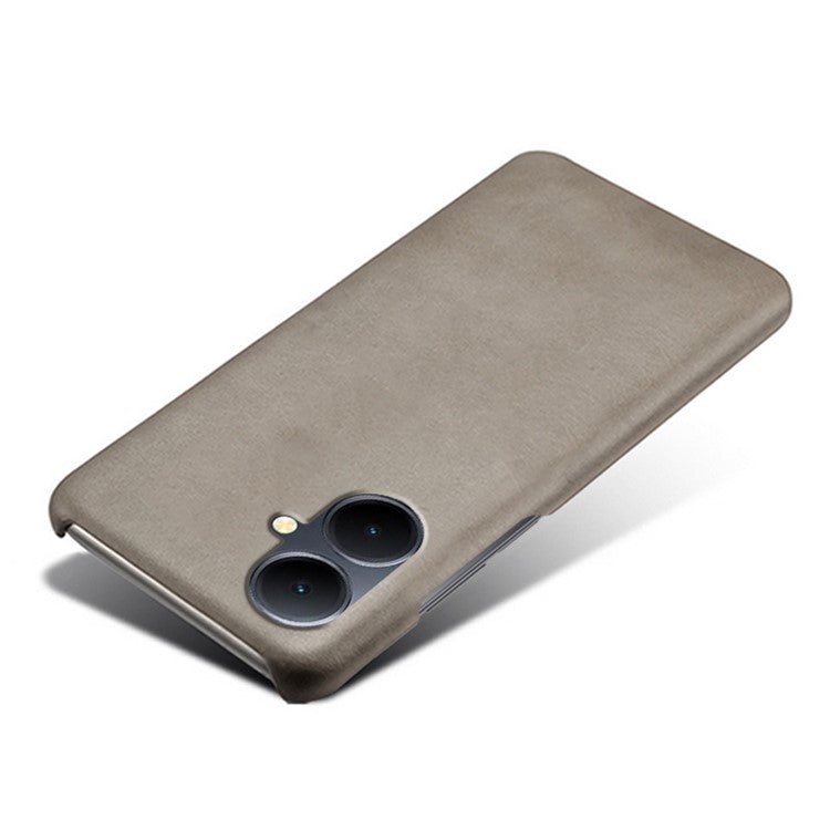 For vivo Y78+ 5G Calf Texture Phone Case PU Leather Coated PC Protective Cover - Grey