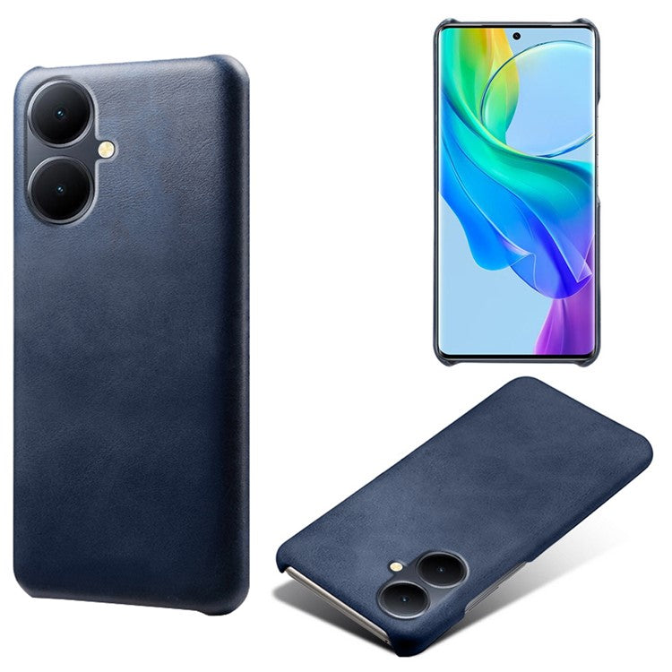 For vivo Y78+ 5G Calf Texture Phone Case PU Leather Coated PC Protective Cover - Blue