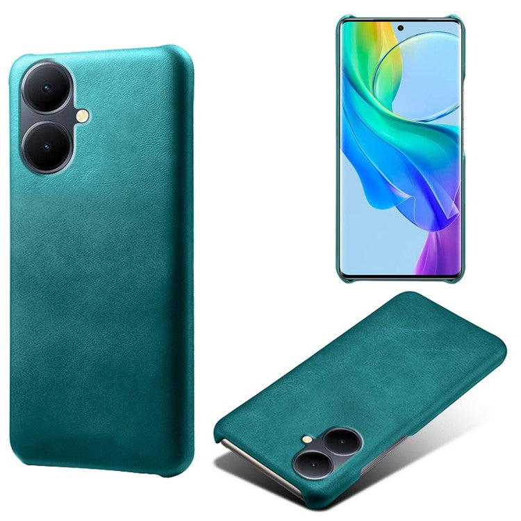 For vivo Y78+ 5G Calf Texture Phone Case PU Leather Coated PC Protective Cover - Green