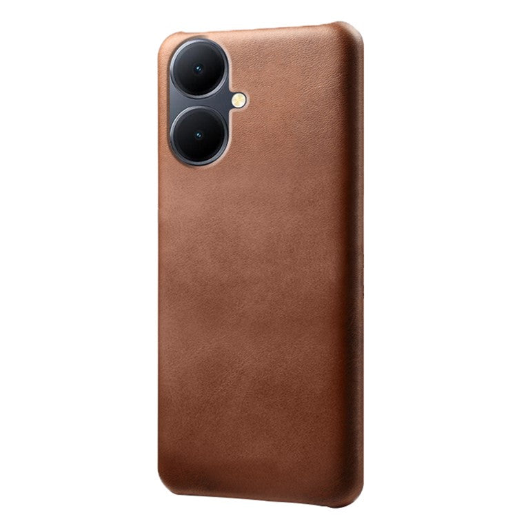 For vivo Y78+ 5G Calf Texture Phone Case PU Leather Coated PC Protective Cover - Brown