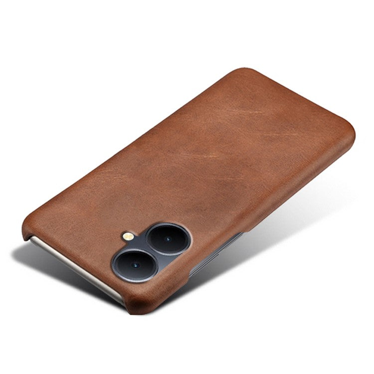 For vivo Y78+ 5G Calf Texture Phone Case PU Leather Coated PC Protective Cover - Brown