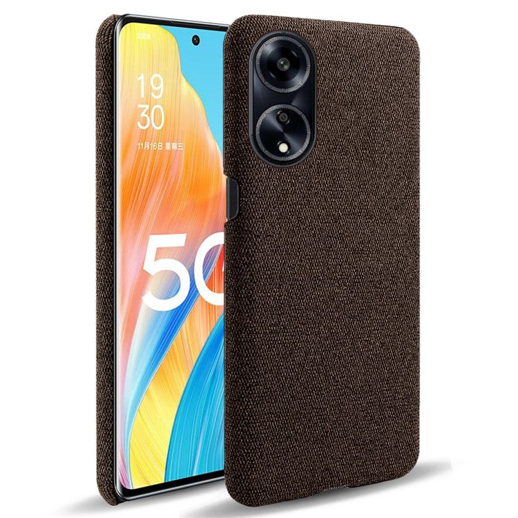 Phone Case for Oppo A1 5G / A98 5G / F23 5G , Dual Layer Cloth+Hard PC Protective Cover - Brown