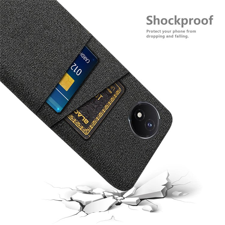 Phone Cover for vivo Y02 4G / Y02A 4G / Y11 (2023) Hard PC + Cloth Dual Card Holder Anti-Scratch Protection Case - Black