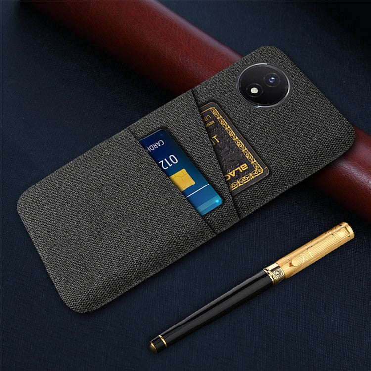 Phone Cover for vivo Y02 4G / Y02A 4G / Y11 (2023) Hard PC + Cloth Dual Card Holder Anti-Scratch Protection Case - Black