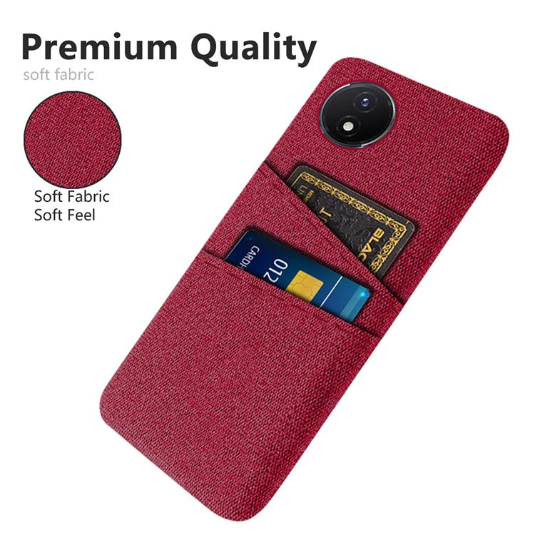 Phone Cover for vivo Y02 4G / Y02A 4G / Y11 (2023) Hard PC + Cloth Dual Card Holder Anti-Scratch Protection Case - Red