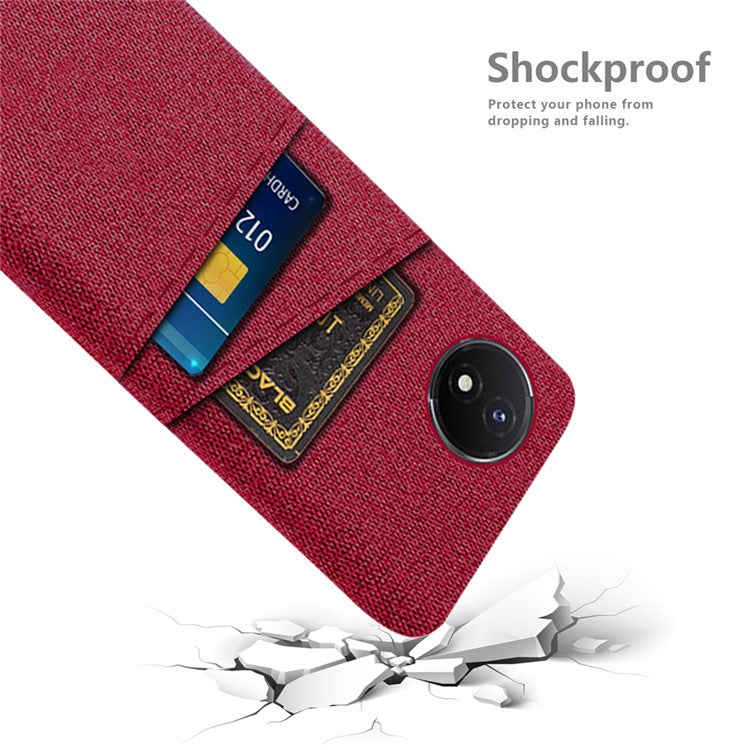 Phone Cover for vivo Y02 4G / Y02A 4G / Y11 (2023) Hard PC + Cloth Dual Card Holder Anti-Scratch Protection Case - Red