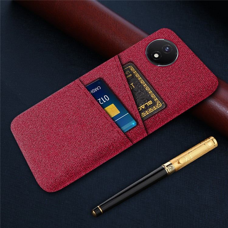 Phone Cover for vivo Y02 4G / Y02A 4G / Y11 (2023) Hard PC + Cloth Dual Card Holder Anti-Scratch Protection Case - Red