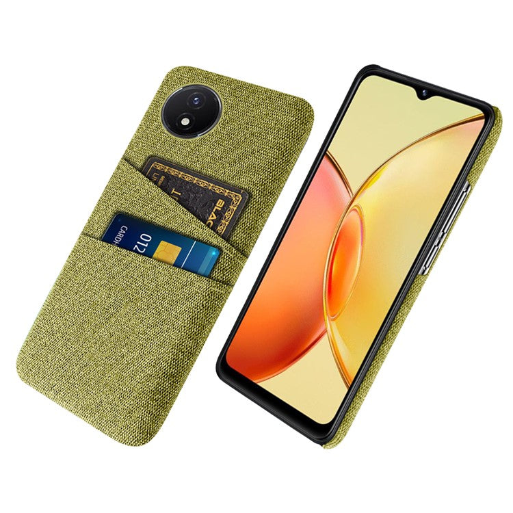 Phone Cover for vivo Y02 4G / Y02A 4G / Y11 (2023) Hard PC + Cloth Dual Card Holder Anti-Scratch Protection Case - Yellow