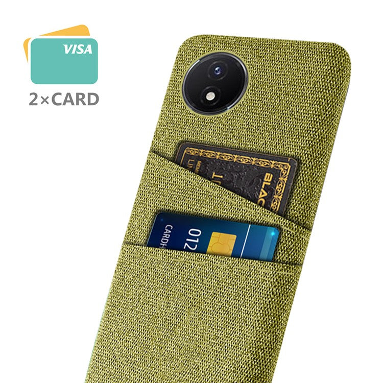 Phone Cover for vivo Y02 4G / Y02A 4G / Y11 (2023) Hard PC + Cloth Dual Card Holder Anti-Scratch Protection Case - Yellow