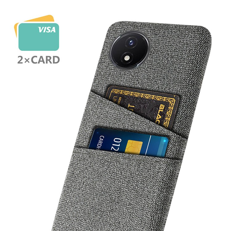 Phone Cover for vivo Y02 4G / Y02A 4G / Y11 (2023) Hard PC + Cloth Dual Card Holder Anti-Scratch Protection Case - Grey