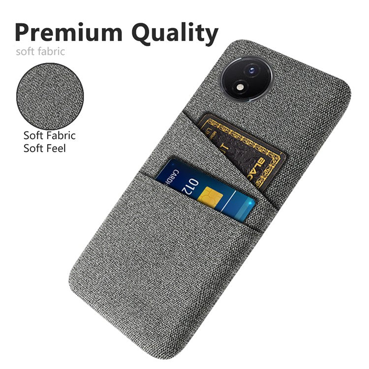 Phone Cover for vivo Y02 4G / Y02A 4G / Y11 (2023) Hard PC + Cloth Dual Card Holder Anti-Scratch Protection Case - Grey