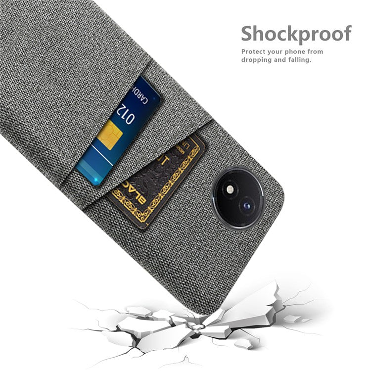 Phone Cover for vivo Y02 4G / Y02A 4G / Y11 (2023) Hard PC + Cloth Dual Card Holder Anti-Scratch Protection Case - Grey