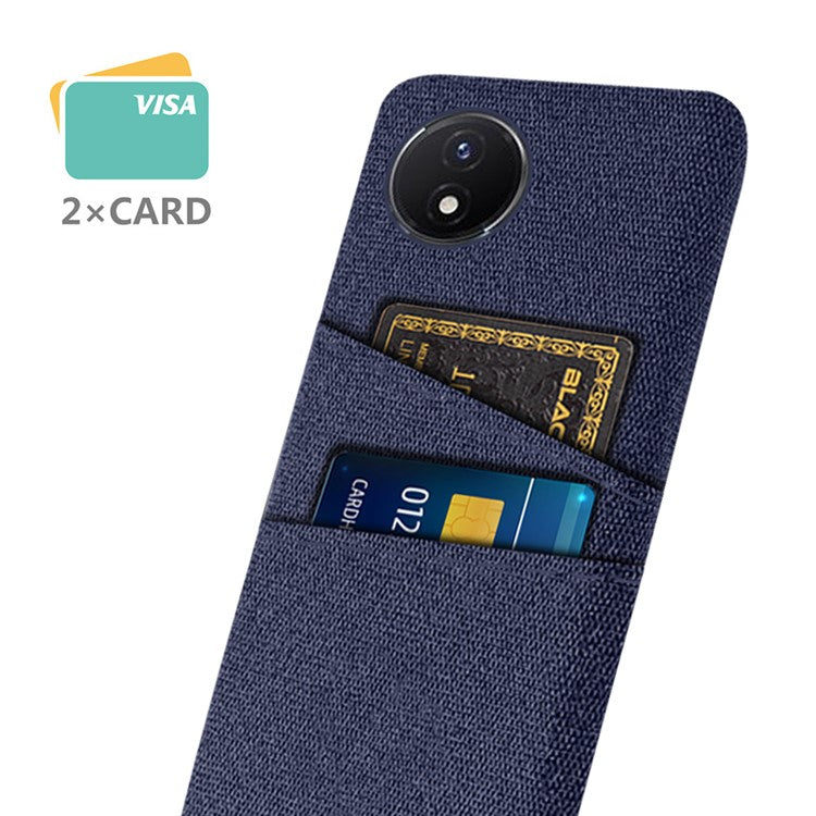 Phone Cover for vivo Y02 4G / Y02A 4G / Y11 (2023) Hard PC + Cloth Dual Card Holder Anti-Scratch Protection Case - Blue