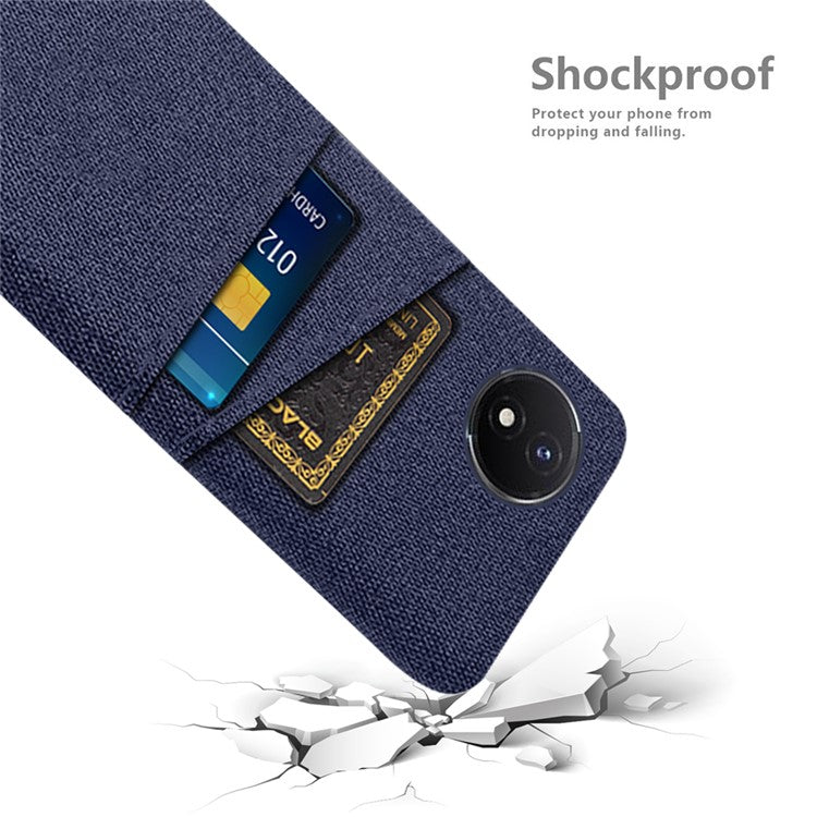 Phone Cover for vivo Y02 4G / Y02A 4G / Y11 (2023) Hard PC + Cloth Dual Card Holder Anti-Scratch Protection Case - Blue