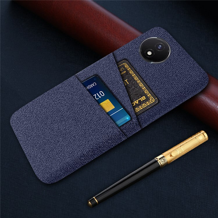 Phone Cover for vivo Y02 4G / Y02A 4G / Y11 (2023) Hard PC + Cloth Dual Card Holder Anti-Scratch Protection Case - Blue