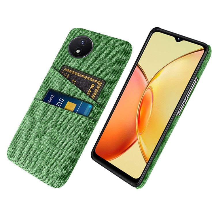 Phone Cover for vivo Y02 4G / Y02A 4G / Y11 (2023) Hard PC + Cloth Dual Card Holder Anti-Scratch Protection Case - Green